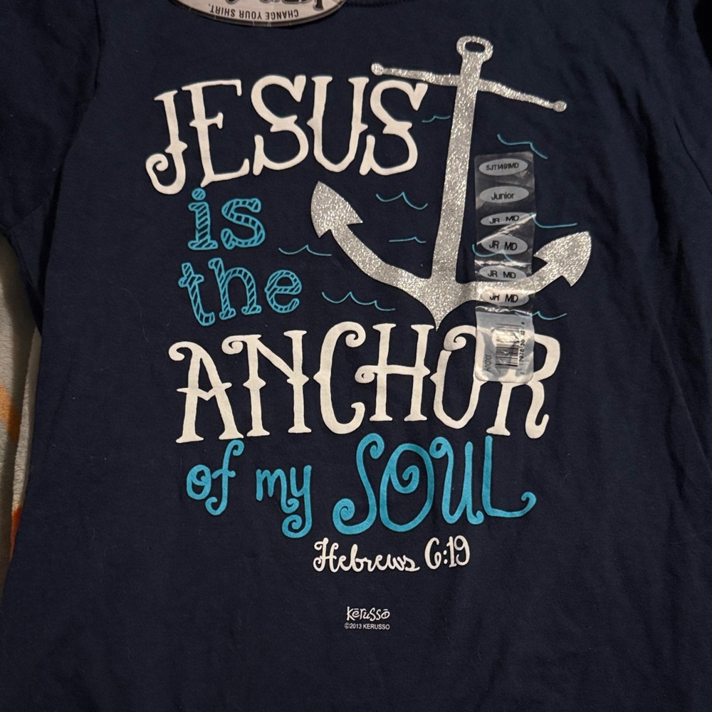 Kerusso Navy Blue  glitter Jesus anchor shirt